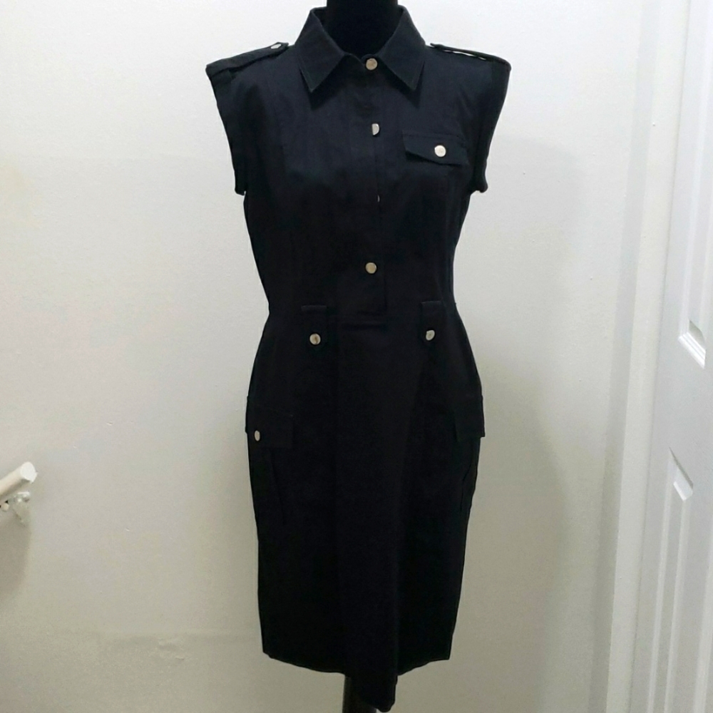 USED Calvin Klein black military dress